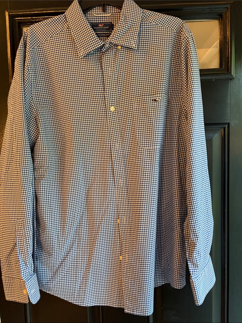 Vineyard Vines Blue & White Gingham Stretch Button-Down Shirt.